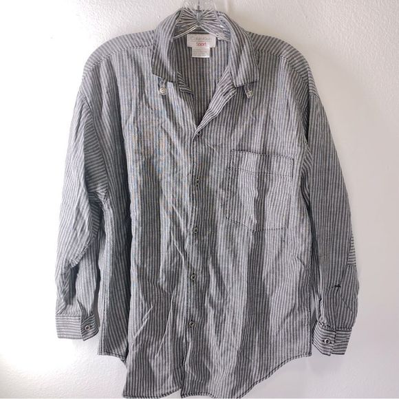 CALVIN KLEIN SPORT mens Button Front Shirt Small grey black striped vintage Y2k - Picture 7 of 7